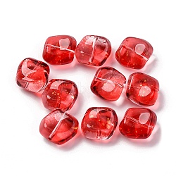 Baking Paint Transparent Glass Beads, with Gold Foil, Nuggest, Red, 10.5x11.5x6.5mm, Hole: 1.1mm(DGLA-C004-02E)