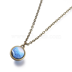 Glass Pendant Necklace, with Alloy Cable Chains and Lobster Claw Clasps, Cadmium Free & Lead Free, Round, Galaxy Pattern, 20.07 inch(51cm), Pendants: 18x15x14mm(NJEW-D281-A-05AB)