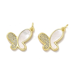 Brass Micro Pave Cubic Zirconia Pendants, with Shell, Real 18K Gold Plated, Butterfly, 16x19x3mm, Hole: 3.5mm(KK-K365-11C-G)