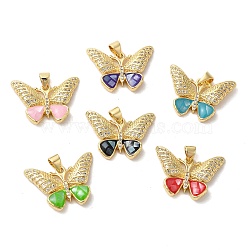 Butterfly Brass Micro Pave Cubic Zirconia Pendants, with Enamel & Shell, Long-Lasting Plated, Lead Free & Cadmium Free, Real 18K Gold Plated, Mixed Color, 18x25x4mm, Hole: 4x5mm(KK-K385-048G)