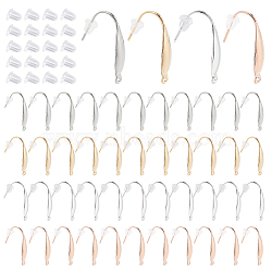 48Pcs 4 Colors 316 Surgical Stainless Steel Earring Hooks, Ear Wire, with 100Pcs Plastic Ear Nuts, Mixed Color, Ear Hooks: 20x4.5x1mm, 20 Gauge, Pin: 0.8mm, 12Pcs/color(STAS-DC0002-48)