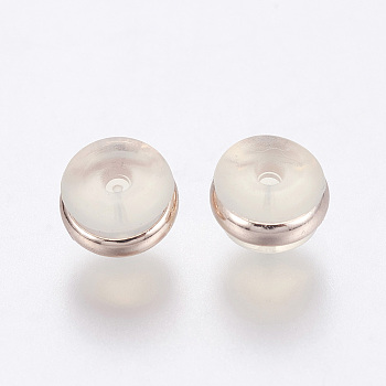 Silicone Ear Nuts, Earring Backs, with Brass Findings, Rose Gold, 7x5mm, Hole: 0.7mm