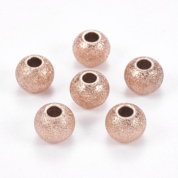 Ion Plating(IP) 304 Stainless Steel Textured Beads, Round, Rose Gold, 8x6~6.5mm, Hole: 2.5mm
