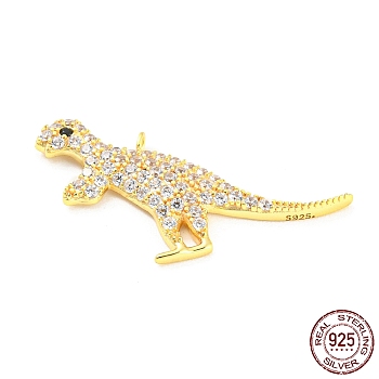 925 Sterling Silver Micro Pave Cubic Zirconia Pendants, Dinosaur, Real 18K Gold Plated, 13.5x27.5x2mm, Hole: 1.4mm