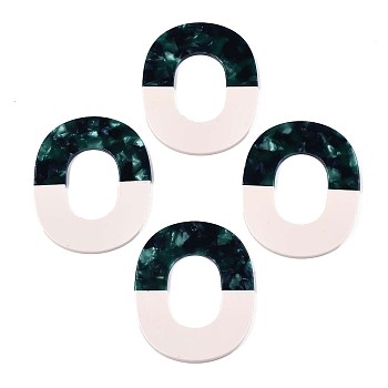 Translucent Cellulose Acetate(Resin) Pendants, Two Tone, Oval Ring, Dark Green, 49x40x3mm, Hole: 1.4mm