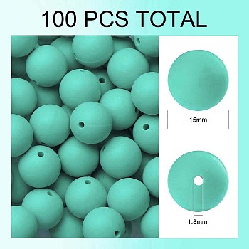 100Pcs Silicone Beads Round Rubber Bead 15MM Loose Spacer Beads for DIY Supplies Jewelry Keychain Making, Turquoise, 15mm