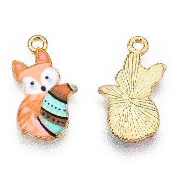 Painted Alloy Pendants, Fox Charm, Cadmium Free & Nickel Free & Lead Free, Golden, Sandy Brown, 19.5x11.5x2mm, Hole: 1.5mm