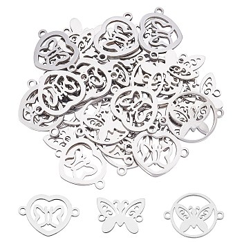 Unicraftale Stainless Steel Links, Laser Cut, Butterfly, Stainless Steel Color, 11.5~16x15.5~20x1mm, Hole: 1.5mm, 30pcs/box