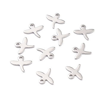 304 Stainless Steel Charms, Dragonfly, Stainless Steel Color, 10x11x0.8mm, Hole: 1.2mm