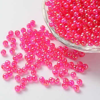 Eco-Friendly Transparent Acrylic Beads, Round, AB Color, Fuchsia, 8mm, Hole: 1.5mm