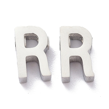 304 Stainless Steel Charms, Alphabet, Stainless Steel Color, Letter.R, 8x4.5x3mm, Hole: 1.8mm