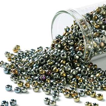 TOHO Round Seed Beads, Japanese Seed Beads, (721) Galvanized Blue Gold, 8/0, 3mm, Hole: 1mm, about 1110pcs/50g