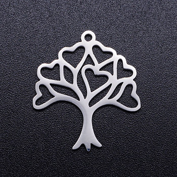 201 Stainless Steel Hollow Pendants, Tree of Life, Stainless Steel Color, 23x20.5x1mm, Hole: 1.5mm