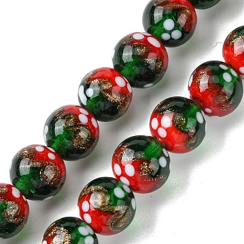 Handmade Gold Sand Lampwork Beads Strands, Round, Red, 12mm, Hole: 1.4mm, about 33pcs/strand, 14.76''(37.5cm)