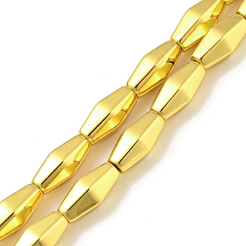 Electroplated Synthetic Non-magnetic Hematite Beads Strands, Rhombus, Golden Plated, 12~12.3x5.2~5.8x5.2~5.8mm, Hole: 1.2mm, about 33pcs/strand, 16.73''(42.5cm)