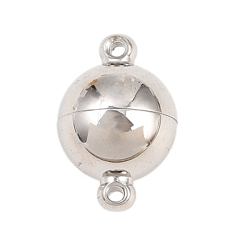 304 Stainless Steel Magnetic Clasps, Round, with Loops, Round Hole, Stainless Steel Color, 15x10x10mm, Hole: 1.2mm