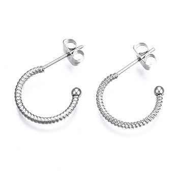 Non-Tarnish 316 Surgical Stainless Steel Stud Earrings, Half Hoop Earrings, Ring, Stainless Steel Color, 15x2.5mm, Pin: 0.8mm