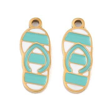 304 Stainless Steel Enamel Pendants, Flip Flop/Shoes Charms, Ion Plating(IP), Golden, 17x7x1.5mm, Hole: 1.6mm