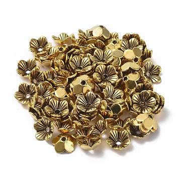 Alloy Bead Caps, Cadmium Free & Nickel Free & Lead Free, Flower, Antique Golden, 10x10x3mm, Hole: 1.5mm