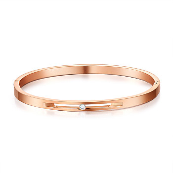 SHEGRACE Titanium Steel Bangles, with Grade AAA Cubic Zirconia, Clear, Rose Gold, Inner Diameter: 5.8cm(2.28inch)