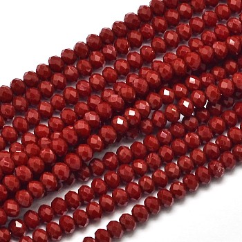 Faceted Rondelle Glass Beads Strands, Red, 4x3mm, Hole: 1mm, about 125pcs/strand, 14.9 inch
