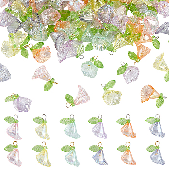 120Pcs Transparent Acrylic Pendants, Flower, AB Color, with Brass Ball Head Pins Loop, Mixed Color, 15x12.5x11mm, Hole: 2mm