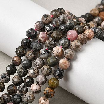 Natural Argentina Rhodonite Beads Strands, Faceted, Round, 5.5~6mm, Hole: 0.9mm, about 68pcs/strand, 15.12''(38.4cm)