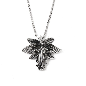Zinc Alloy Pendant Necklaces,  201 Stainless Steel Chains Necklaces, Angel & Fairy, 23.43 inch(59.5cm), pendant: 38x44mm