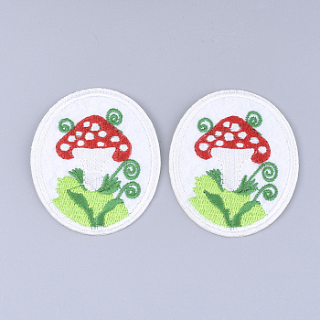 Computerized Embroidery Cloth Iron on/Sew on Patches, Appliques, Costume Accessories, Oval with Mushroom, Colorful, 64x53x1.5mm
