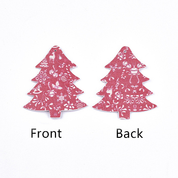 PU Leather Big Pendants, Christmas Theme, Christmas Tree, Cerise, 55x47x1.5mm, Hole: 1.4mm