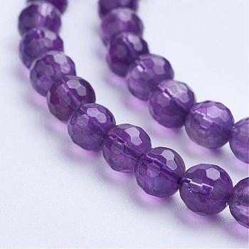 Natural Amethyst Bead Strands, Grade A, Faceted, Round, 6mm, Hole: 1mm, bout 68pcs/strand, 15.7 inch
