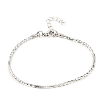Unisex 304 Stainless Steel Round Snake Chain Bracelets, with Lobster Claw Clasps, Stainless Steel Color, 3mm, 7-5/8 inch(19.5cm)