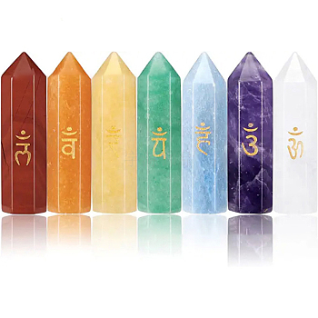7Pcs Natural Gemstone Display Decoration, Healing Stone Wands, for Reiki Chakra Meditation Therapy Decos, Hexagon Prism, 38~41x9.9mm