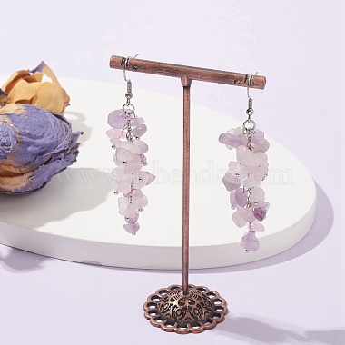 boucles d'oreilles pendantes en quartz rose naturel et puces d'améthyste(EJEW-JE05369)-3