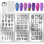 3Pcs Plastic Nail Art Image Templates, with 1Pc Silicone Seal Stamp & 1Pc Scraper, Clear, 6.3x3.15cm(AJEW-PH0006-64)