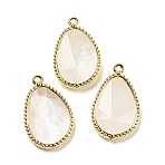 Natural Quartz Crystal Rock Crystal Faceted Pendants, Rack Plating Golden Plated Brass Teardrop Charms, 23x15x4~4.5mm, Hole: 1.4mm(G-M431-14G-02)