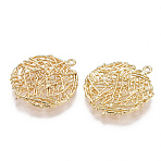 Brass Filigree Pendants, Flat Round, Nickel Free, Real 18K Gold Plated, 23x20x2mm, Hole: 1mm(X-KK-T038-106G)