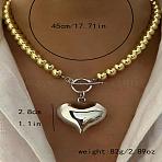304 Stainless Steel & Synthetic Non-magnetic Hematite & Brass Heart Pendant Round Beaded Necklaces for Women, Golden & Stainless Steel Color, 17.72 inch(45cm)(FS-WG2CEC1-03)