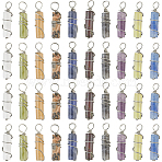 40Pcs 10 Styles Natural Mixed Gemstone Pendants, Column Charms with Eco-Friendly Platinum Plated Brass Wire Wrapped, 19.5~20x5~5.5mm, Hole: 2.4~2.7mm, 4pcs/style(G-SC0003-10)