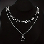Star Alloy Pendant Double Layer Necklaces for Women, Platinum, 15.75~17.72 inch(40~45cm), 2pcs/set(FS-WGC0545-01)