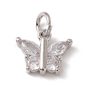 Brass Micro Pave Cubic Zirconia Charms, with Jump Rings, Butterfly Charms, Platinum, 9.5x11x3mm, Hole: 3.4mm(ZIRC-F132-12P)