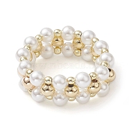 Shell Pearl & Non-magnetic Synthetic Hematite & Brass Beaded Finger Rings, Golden, 9.5mm, US Size 10 3/4(20.3mm)(RJEW-JR00678)