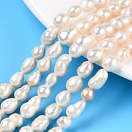 Natural Baroque Pearl Keshi Pearl Beads Strands, Cultured Freshwater Pearl, Teardrop, Creamy White, 5.5~10x4~7mm, Hole: 0.6mm, about 52~54pcs/strand, 15.35 inch(39cm)(PEAR-S020-F01-01)