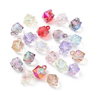 Transparent Acrylic Pendants, Iridescent, AB Color Plated, Cube, Mixed Color, 21x16x16mm, Hole: 3mm(MACR-D059-02)