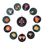 12Pcs 12 Style Alloy Enamel Pendants, Cadmium Free & Lead Free, Flat Round with Constellation & Word, Light Gold, Mixed Color, 30.5x27x1.5mm, Hole: 1.5mm, 1pc/style(ENAM-SZ0001-75)