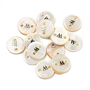 Freshwater Shell Buttons, Flat Round , Letter W, 12x2mm, Hole: 1.6mm(BUTT-Z001-01W)