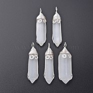 Natural Selenite Big Pendants, with Brass Findings, Rack Plating, Bicone, Silver, 64~70x12~20x7~14mm, Hole: 6mm(G-Q998-040A)