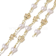 Rack Plating Brass Butterfly Link Chains, with Plastic Pearl Heart Beaded, Unwelded, with Card Paper, Golden, 11x7x2mm(CHC-C026-10)