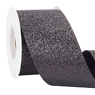 Sparkle Polyester Ribbons, Glitter Ribbon, Garment Accessories, Black, 2 inch(50mm), about 10.00 Yards(9.14m)/Roll(SRIB-WH0011-105F-02)