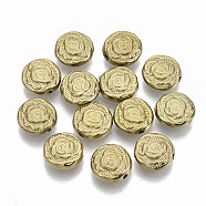 CCB Plastic Beads, Flat Round with Flower, Golden, 11x4.5mm, Hole: 1.2mm(X-CCB-S163-059)